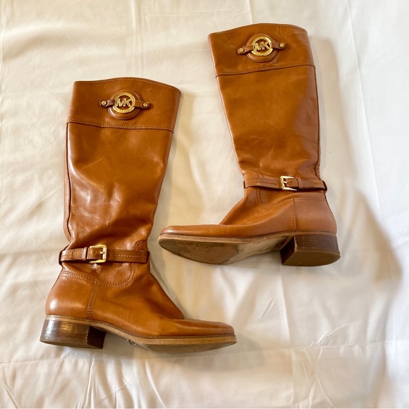 Michael Kors Shoes - Michael Kors Stockard Leather Tall Riding Boots Zip Up Brown 9